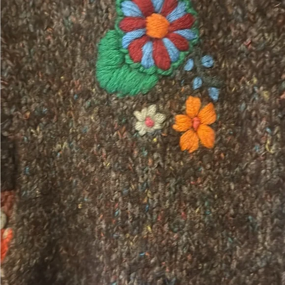 Anthropologie/Oilily Floral Embroidered Brown Sweater - Picture 2 of 6